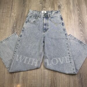 Scuffers Baggy Denim Jeans Unisex Wide Leg Pants "With Love" Size 36 Blue